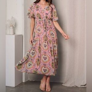 Sublime | SHORT SLEEVE V-NECK TIERED FLORAL MAXI DRESS